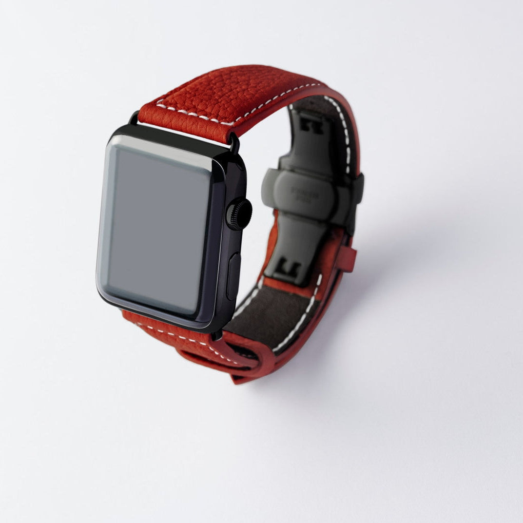 Apple Watch用レザーバンド Ultra 46mm 45mm 44mm / ブラックメタル ダブルバックル