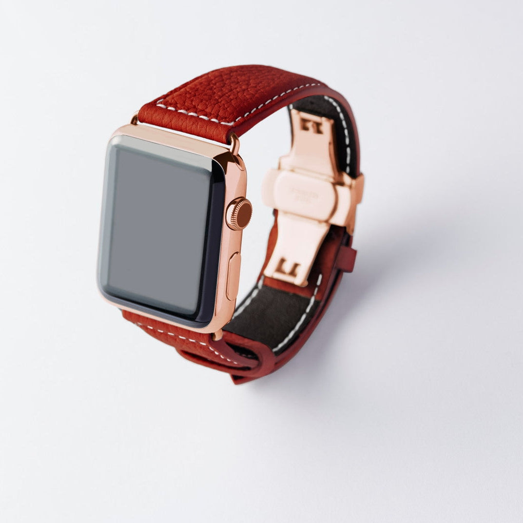 Apple Watch用レザーバンド 42mm 41mm 40mm / ゴールドメタル ダブルバックル