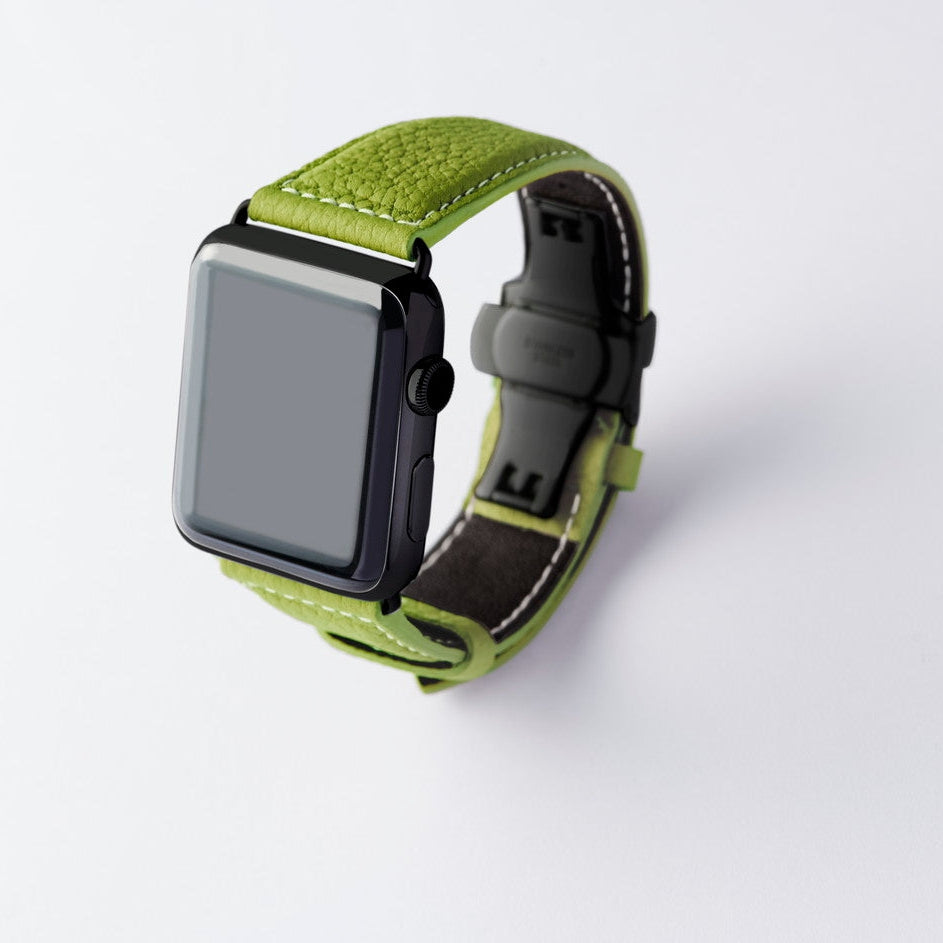 Apple Watch用レザーバンド 42mm 41mm 40mm / ブラックメタル ダブルバックル