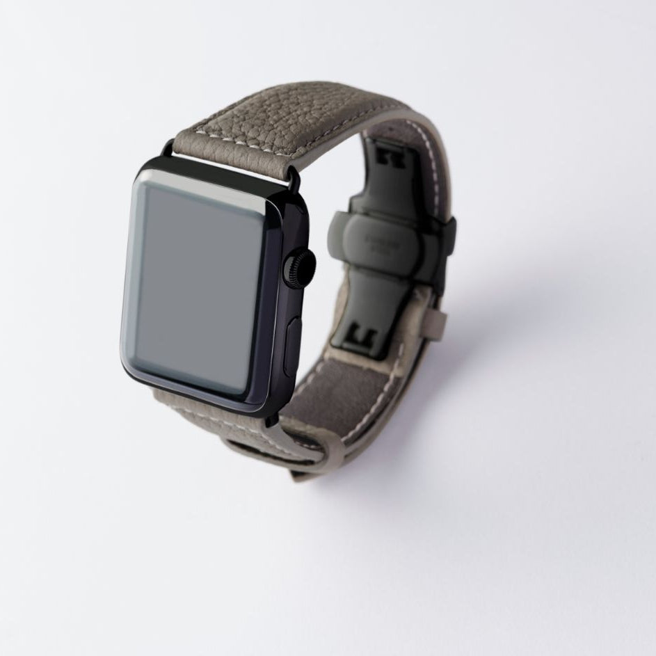 Apple Watch用レザーバンド Ultra 46mm 45mm 44mm / ブラックメタル ダブルバックル