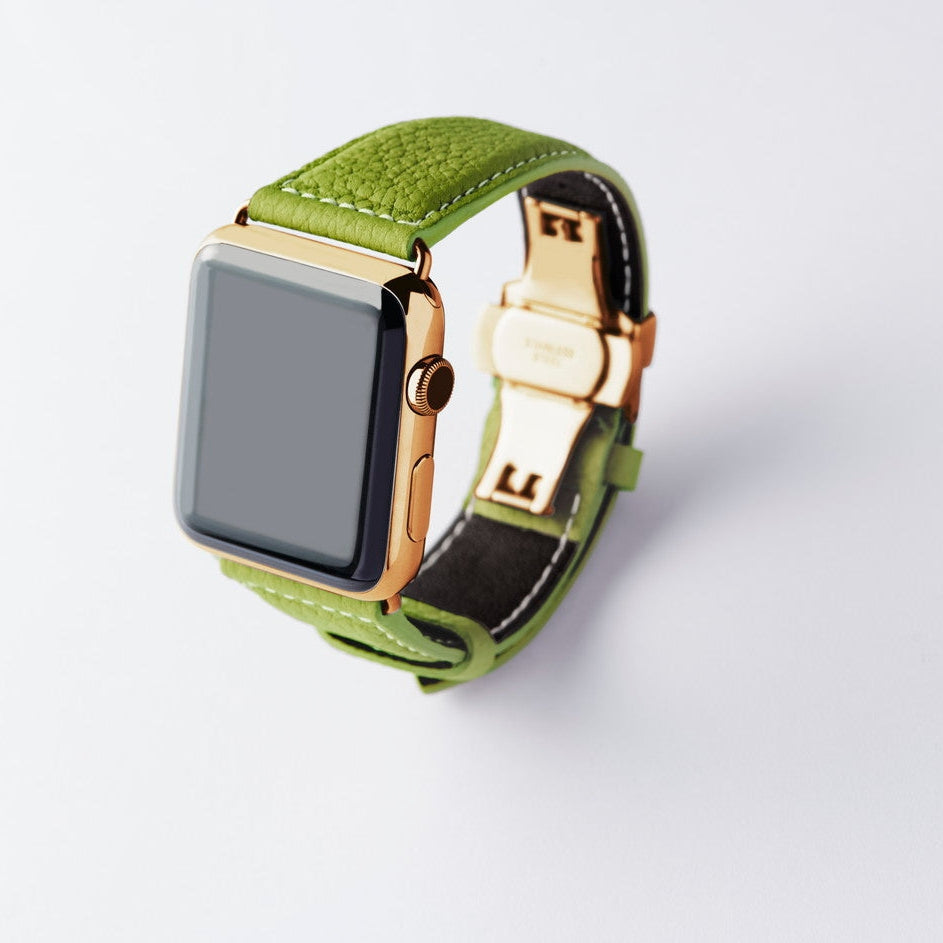 Apple Watch用レザーバンド Ultra 46mm 45mm 44mm /イエローゴールドメタル ダブルバックル