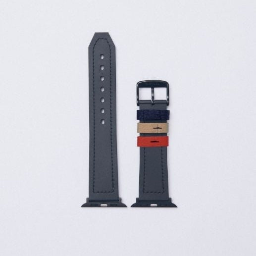 スポーツレザーバンド ミッドナイトブルー / ブラックメタル42mm/ 41mm/40mm用