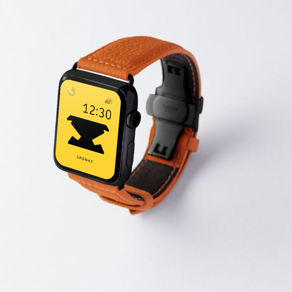 Apple Watch用レザーバンド 42mm 41mm 40mm / ブラックメタル ダブルバックル