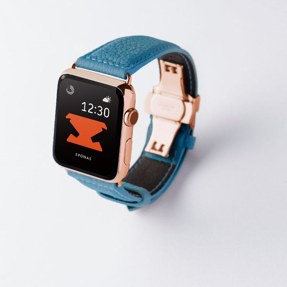 Apple Watch用レザーバンド Ultra 46mm 45mm 44mm /ゴールドメタル ダブルバックル