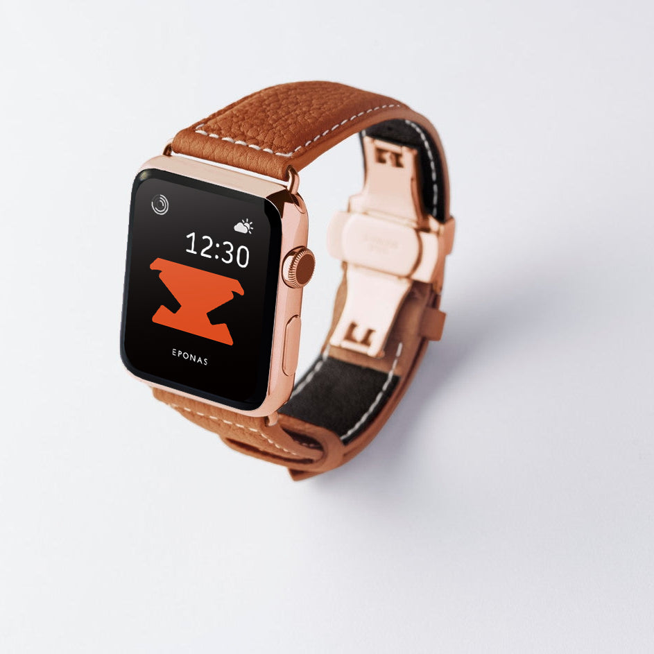 Apple Watch用レザーバンド 42mm 41mm 40mm / ゴールドメタル ダブルバックル