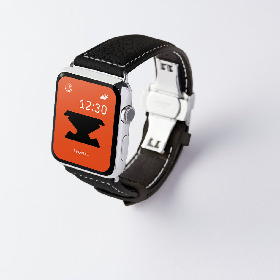 Apple Watch用レザーバンド 42mm 41mm 40mm / シルバーメタル ダブルバックル