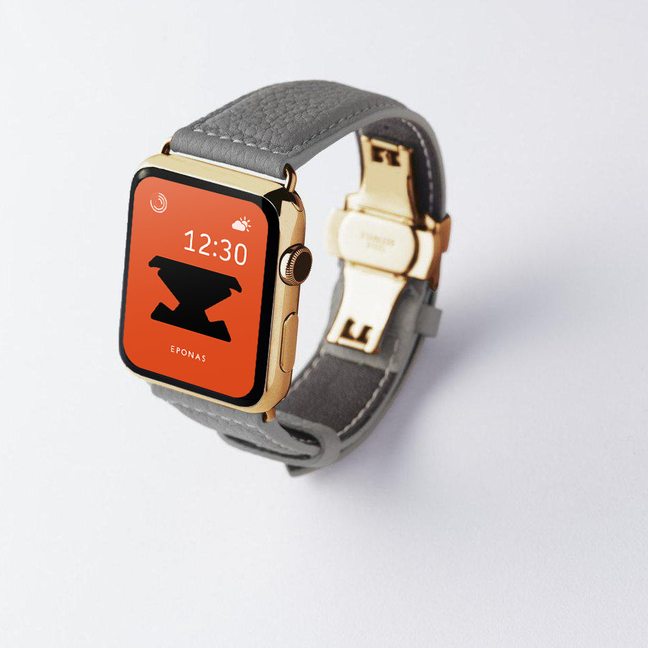 Apple Watch用レザーバンド Ultra 46mm 45mm 44mm /イエローゴールドメタル ダブルバックル