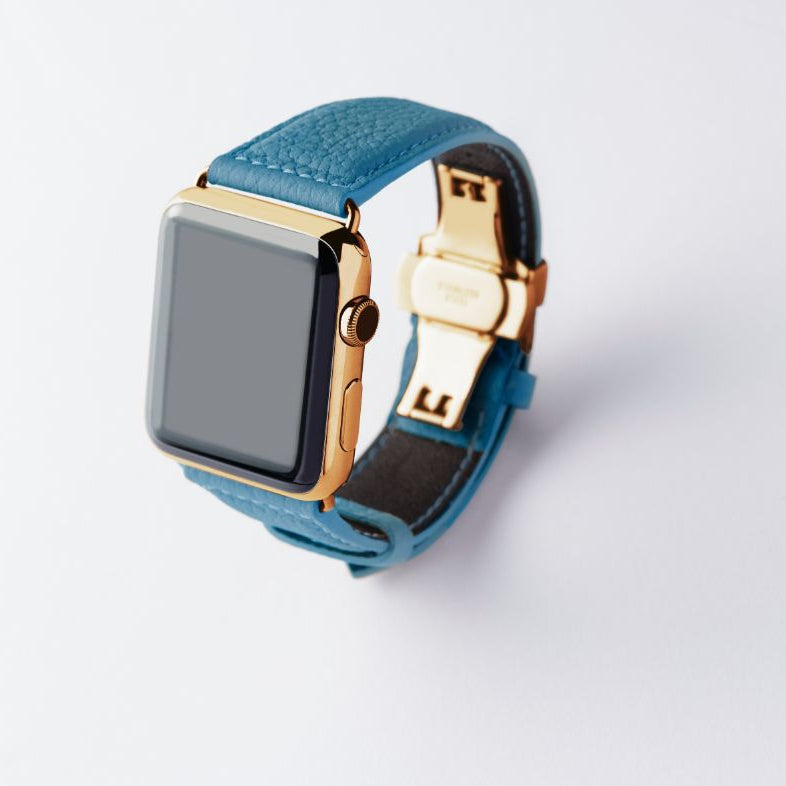 Apple Watch用レザーバンド 42mm 41mm 40mm / イエローゴールドメタル ダブルバックル