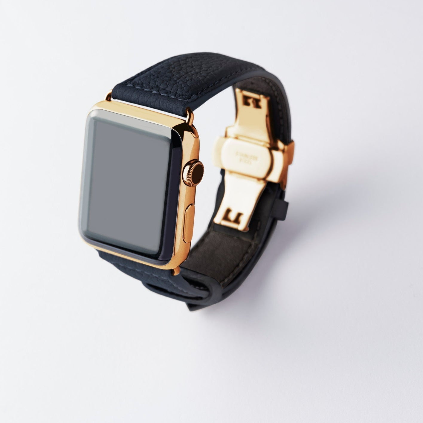 Apple Watch用レザーバンド Ultra 46mm 45mm 44mm /イエローゴールドメタル ダブルバックル