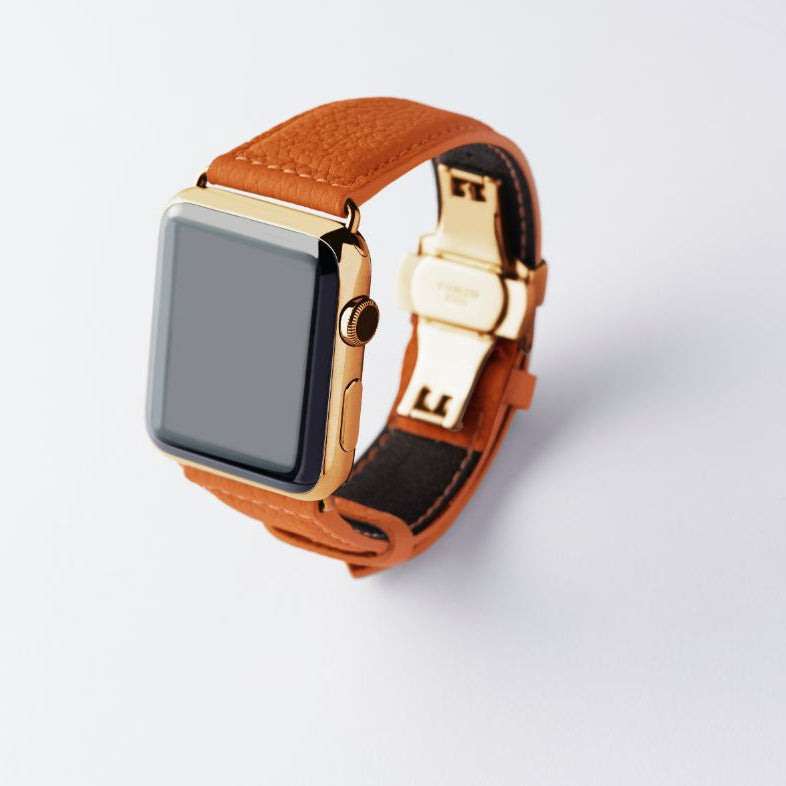 Apple Watch用レザーバンド Ultra 46mm 45mm 44mm /イエローゴールドメタル ダブルバックル