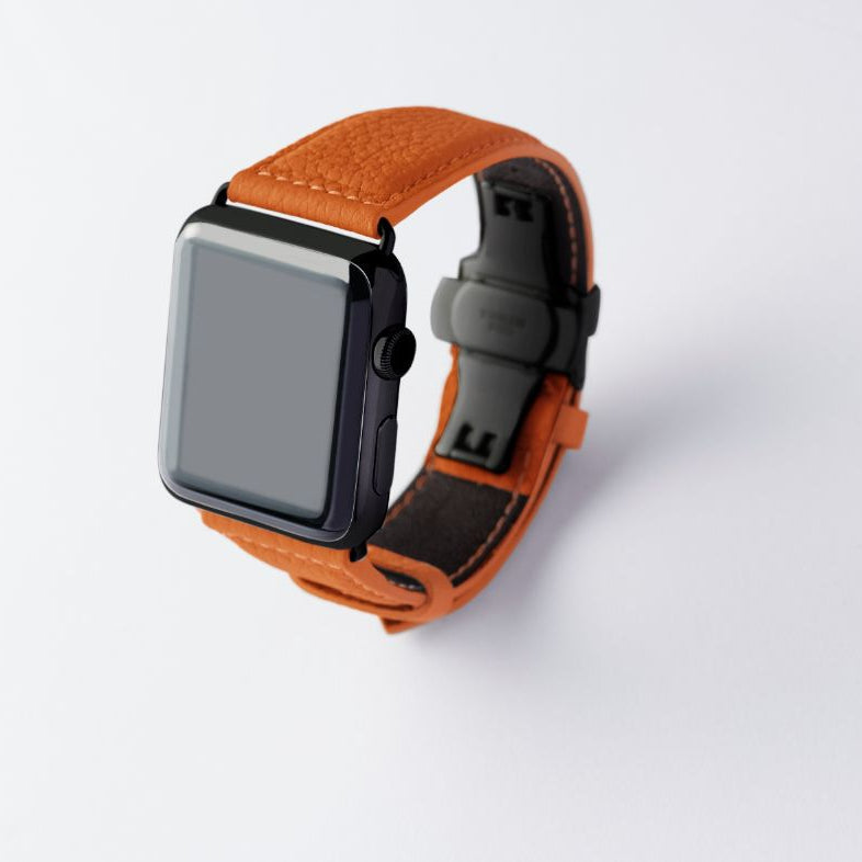 Apple Watch用レザーバンド 42mm 41mm 40mm / ブラックメタル ダブルバックル