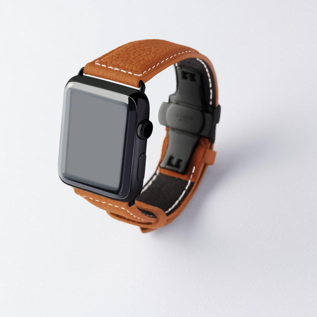 Apple Watch用レザーバンド Ultra 46mm 45mm 44mm / ブラックメタル ダブルバックル