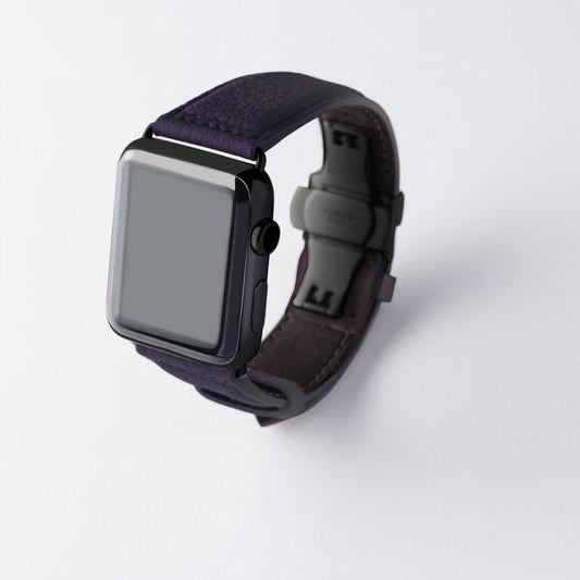 Apple Watch用レザーバンド Ultra 46mm 45mm 44mm / ブラックメタル ダブルバックル